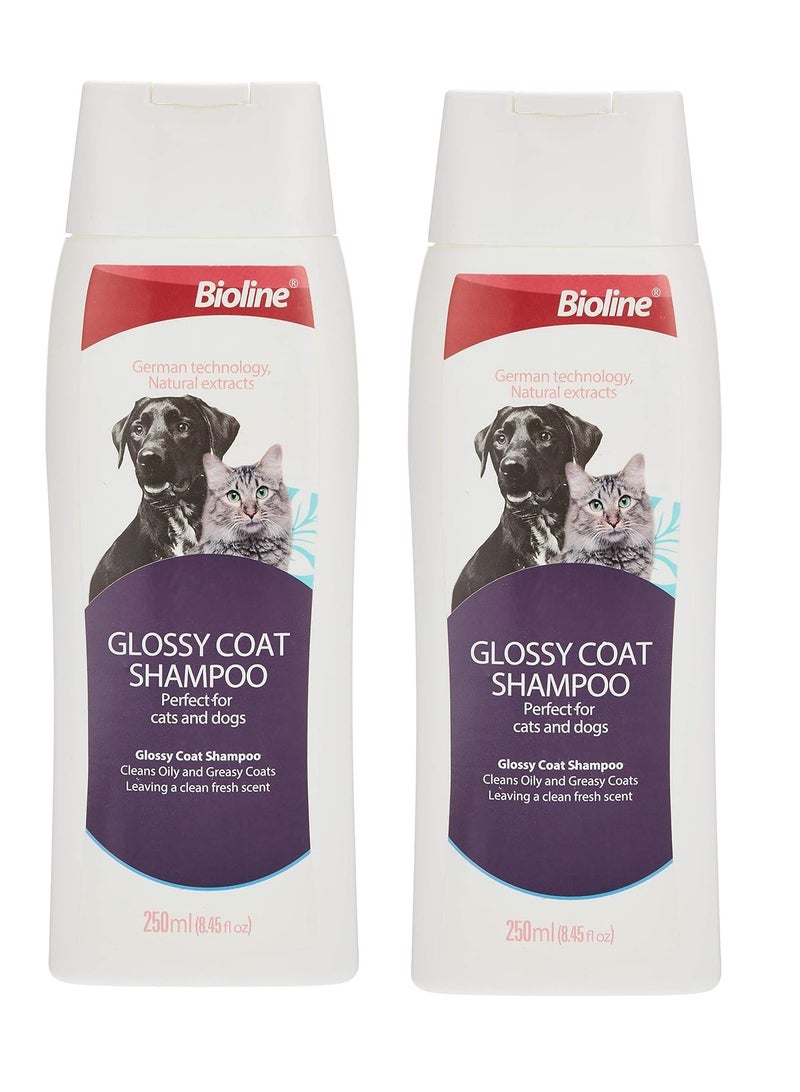 Bioline 2Pc Glossy Coat Shampoo Clean Oily And Greasy Coats For Cats And Dogs 250ML