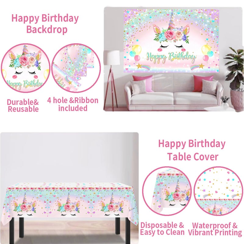 Netnology Unicorn Birthday Decorations for Girls,118pcs Unicorn Theme Party Supplies with Balloon Garland Arch Kit Backdrop and Tablecloth for Girls Women Birthday Party Decorations - Image 3