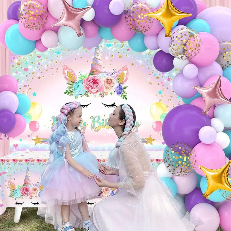 Netnology Unicorn Birthday Decorations for Girls,118pcs Unicorn Theme Party Supplies with Balloon Garland Arch Kit Backdrop and Tablecloth for Girls Women Birthday Party Decorations - Image 5
