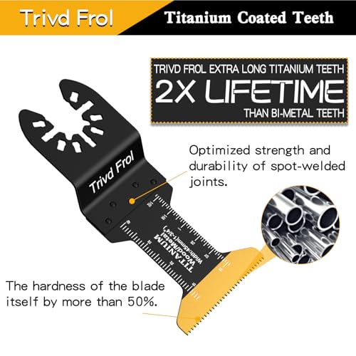 Trivd Frol 50PCS Oscillating Saw Blades, Professional Universal Titanium Multitool Blades for Wood Plastics Metal, Quick Release Multi Tool Blades Kits Fit Dewalt Ryobi Milwaukee Rockwell Fein - Image 3