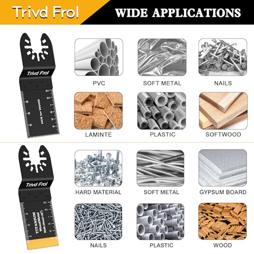 Trivd Frol 50PCS Oscillating Saw Blades, Professional Universal Titanium Multitool Blades for Wood Plastics Metal, Quick Release Multi Tool Blades Kits Fit Dewalt Ryobi Milwaukee Rockwell Fein - Image 5