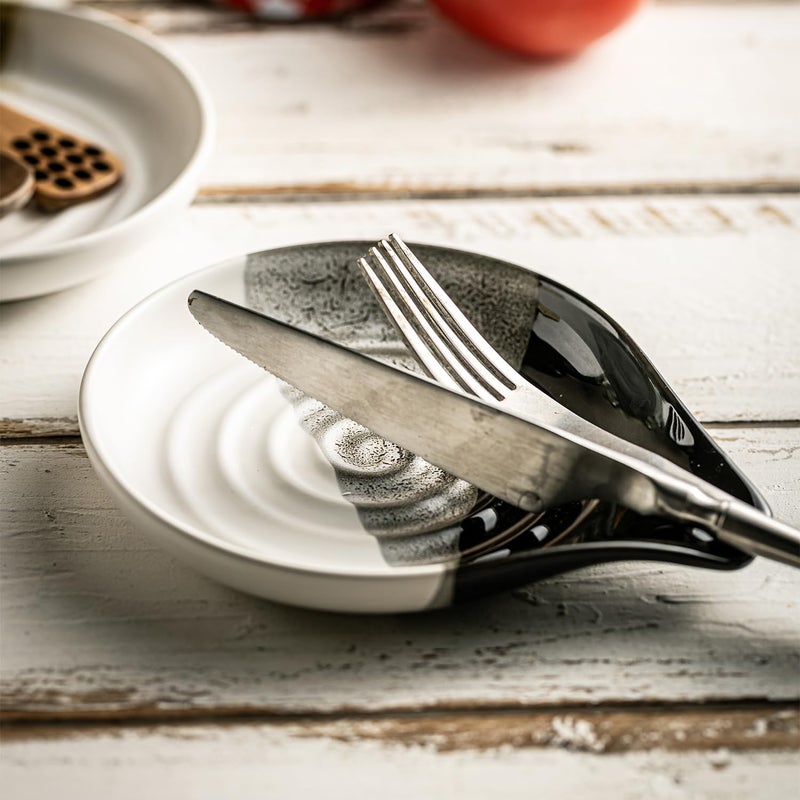 Cormomu Large Ceramic Spoon Rest for Stove Top & Kitchen Counter, Heat-Resistant Spoon Holder for Cooking Utensils, Spatula & Ladles, Nonstick, Dishwasher Safe, Cute Design, Gradient Black - Image 3
