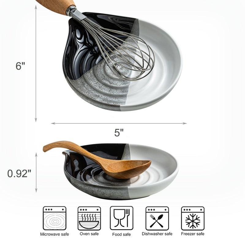 Cormomu Large Ceramic Spoon Rest for Stove Top & Kitchen Counter, Heat-Resistant Spoon Holder for Cooking Utensils, Spatula & Ladles, Nonstick, Dishwasher Safe, Cute Design, Gradient Black - Image 4