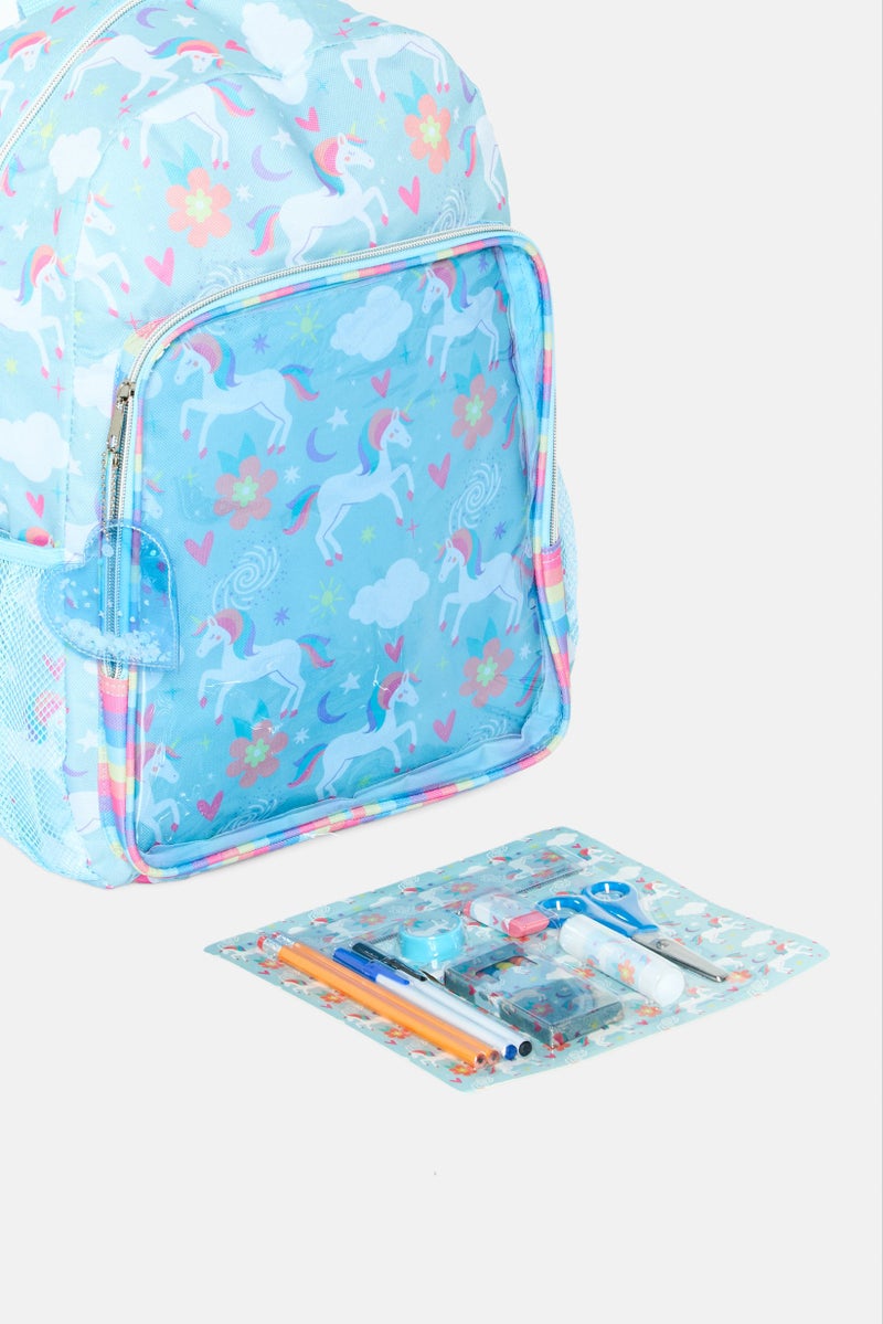 UNICORN حقيبة ظهر مطبوعة للفتيات 19 قطعة 30 ل x 42 ح x 14 ع سم، أزرق سماوي - Image 5