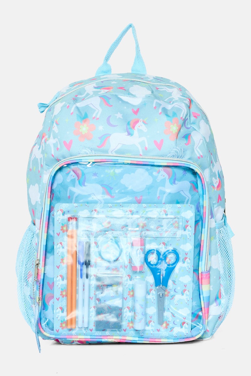 UNICORN حقيبة ظهر مطبوعة للفتيات 19 قطعة 30 ل x 42 ح x 14 ع سم، أزرق سماوي - Image 2
