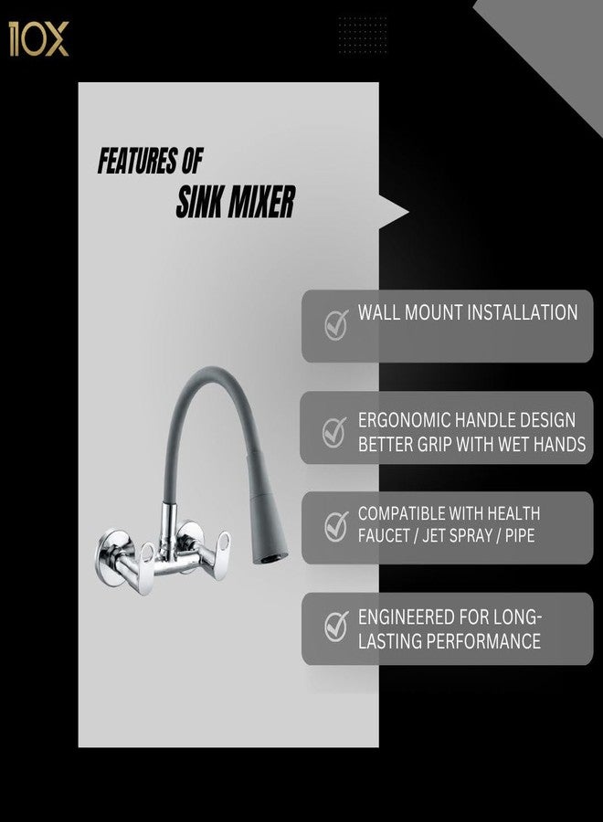 10x Brass Sink Mixer Tap for Kitchen BVl-9876 Flexible Neck Dual Flow Black Hot/Cold Facility, Chrome (Double Flow) - Image 3