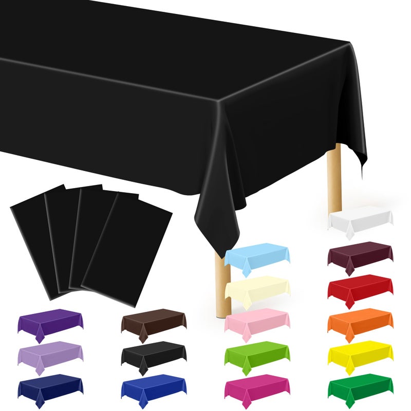 QZYL 4 PCS Picnic Table Cover with Bench Covers, Black Plastic Table Cloths, 54 X 108 in Disposable Waterproof Rectangle Table Covers for Camping Birthdays Weddings Parties Christmas - Image 1