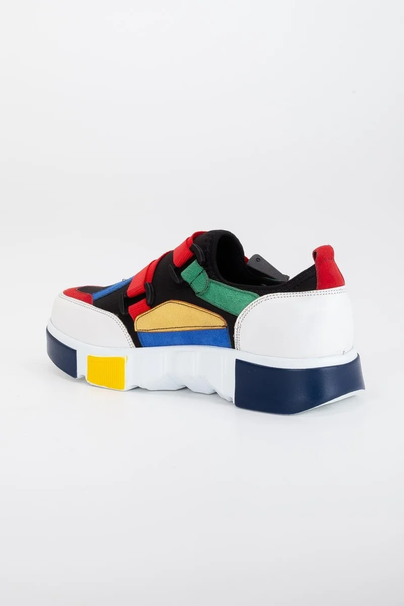 Dilimler Ayakkabı Slices Shoes Women's Sneakers White Stretch Suede Multicolor Thick Sole