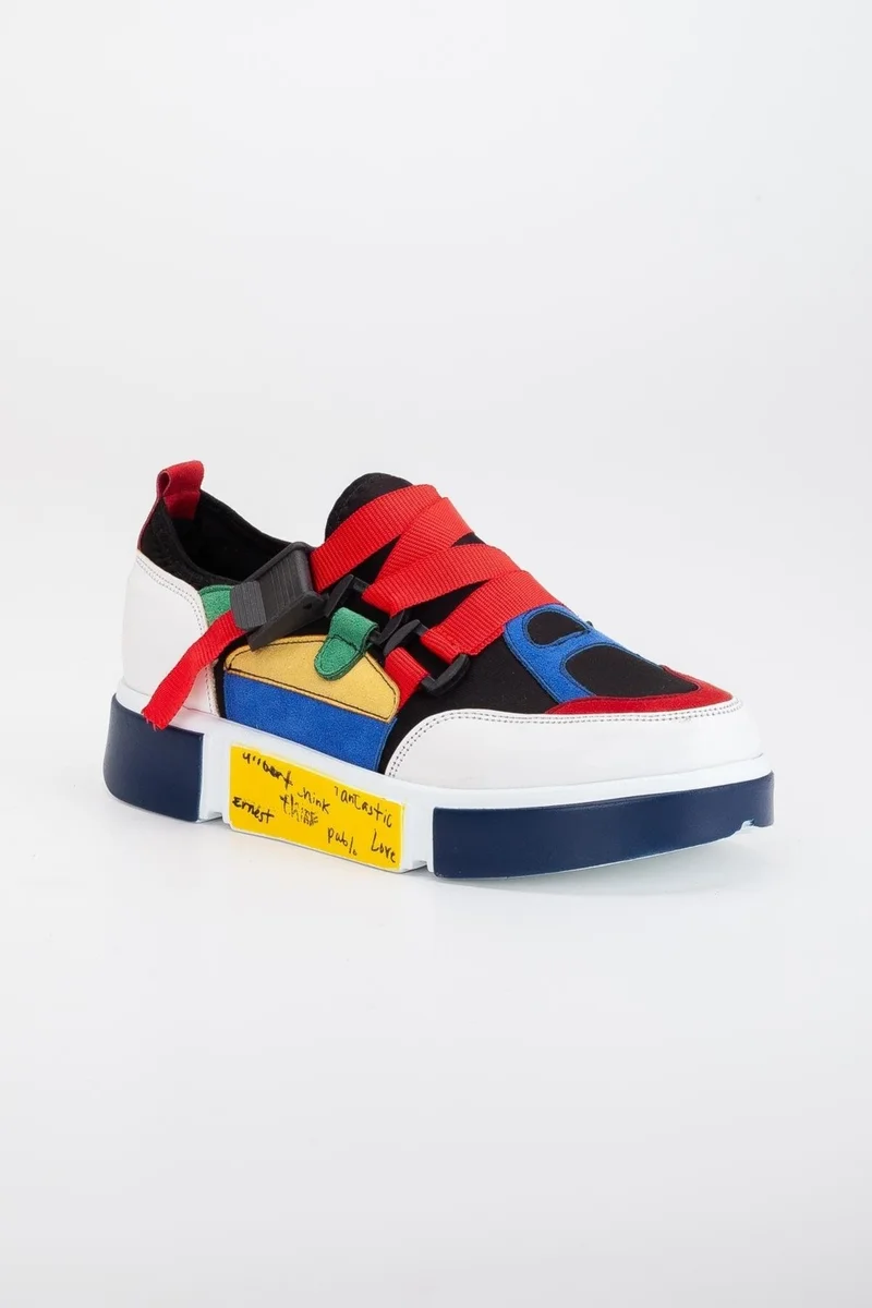 Dilimler Ayakkabı Slices Shoes Women's Sneakers White Stretch Suede Multicolor Thick Sole