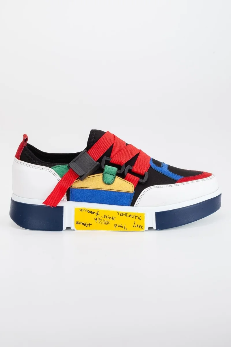 Dilimler Ayakkabı Slices Shoes Women's Sneakers White Stretch Suede Multicolor Thick Sole