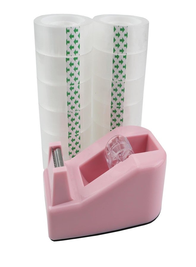 Aacehlh Desktop Tape Dispenser,1 Pack Pink Tape Dispensers with 12Rolls Transparent Tape, for Packaging in Office,Restaurant, Flower Shop,Cake Shop (Pink) - Image 1