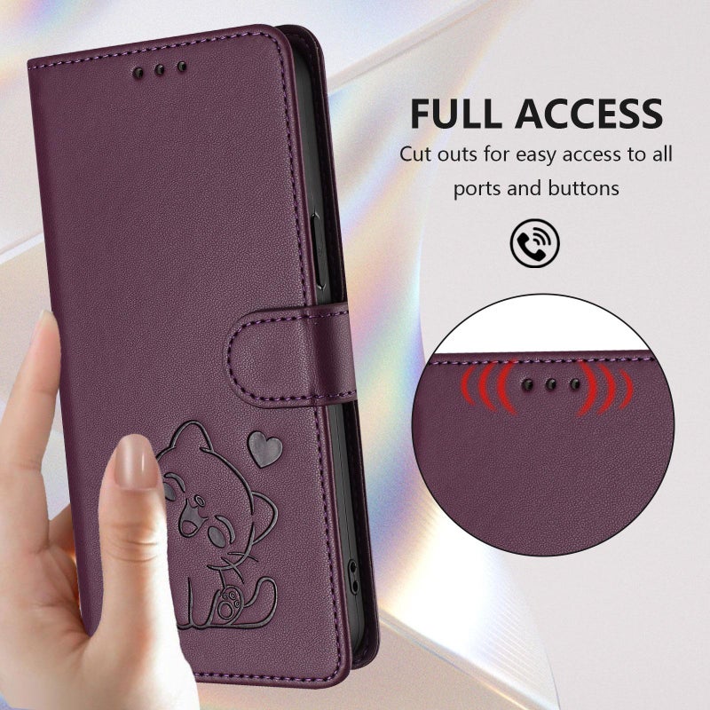 erorex For Infinix Note 50 Pro+ 5G Embossed  Cat Leather Phone Case with Hand Strap(Dark Purple) - Image 4