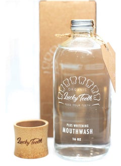 Lucky Teeth Organic Mouthwash Plus Whitening Whitens Refreshes. Food Grade Peroxide + Essential Oils. Vegan And Cruelty Free. Glass Jar 16 Oz  - Image 1