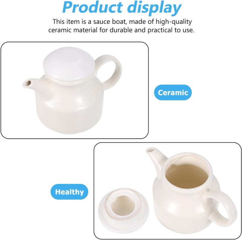 Hemoton Ceramic Sauce Container with Lid and Handle 5.51X4.13X3.54In Kitchen Pour Gravy Seasoning Jug for Dining Table Serving Sauce Vinegar Salad - Image 3