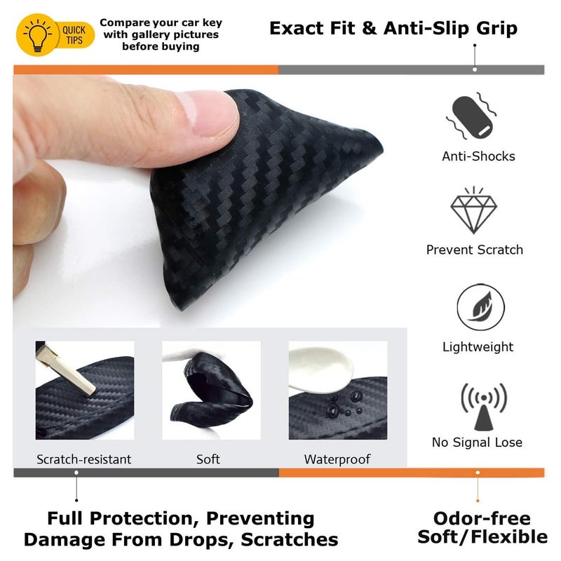 iJDMTOY Carbon Fiber Pattern Soft Silicone Key Fob Cover Compatible with Lexus is ES GS RC NX RX LX 200 250 350 2nd Gen 4-Button Smart Key (Black Twill Weave) - Image 3