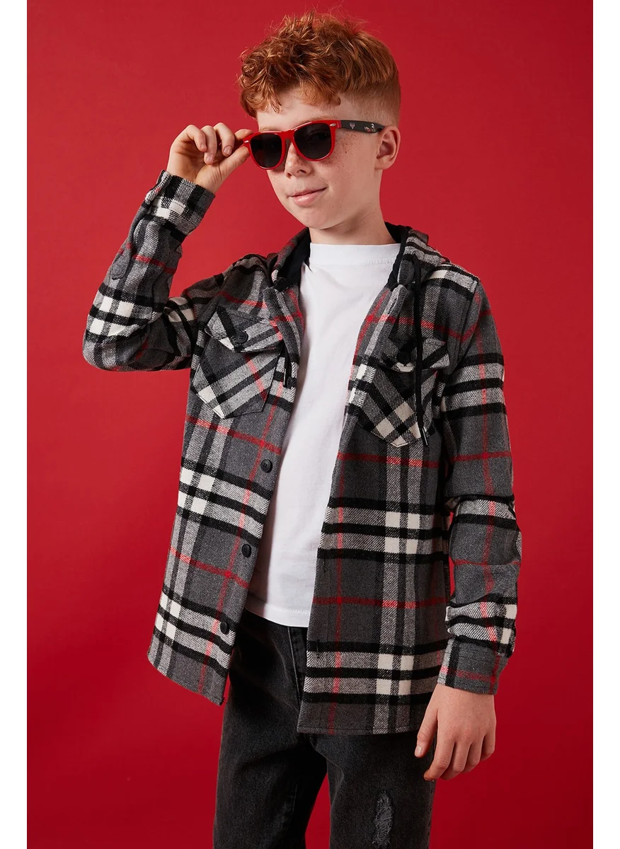 Lela Hooded Double Pocket Plaid Lumberjack Shirt Boy's Shirt CF25W81786