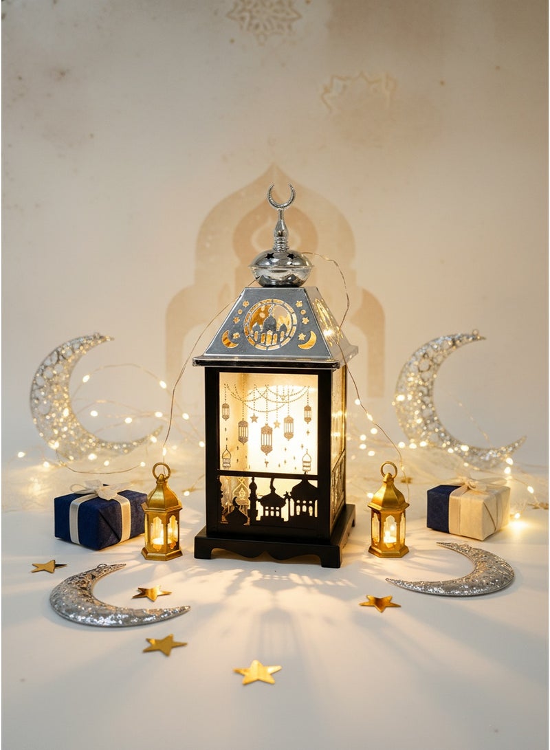 Living Black illuminated Ramadan lantern with elegant silver touch decorated - Image 1