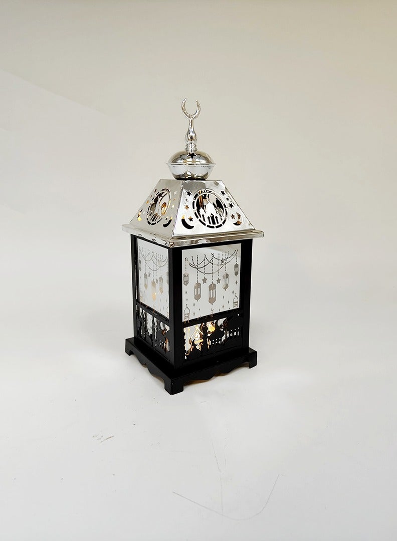 Living Black illuminated Ramadan lantern with elegant silver touch decorated - Image 3