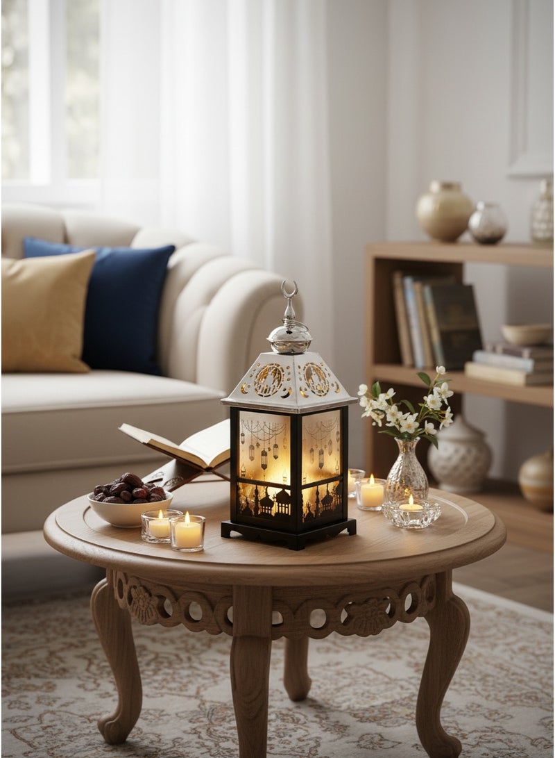 Living Black illuminated Ramadan lantern with elegant silver touch decorated - Image 2