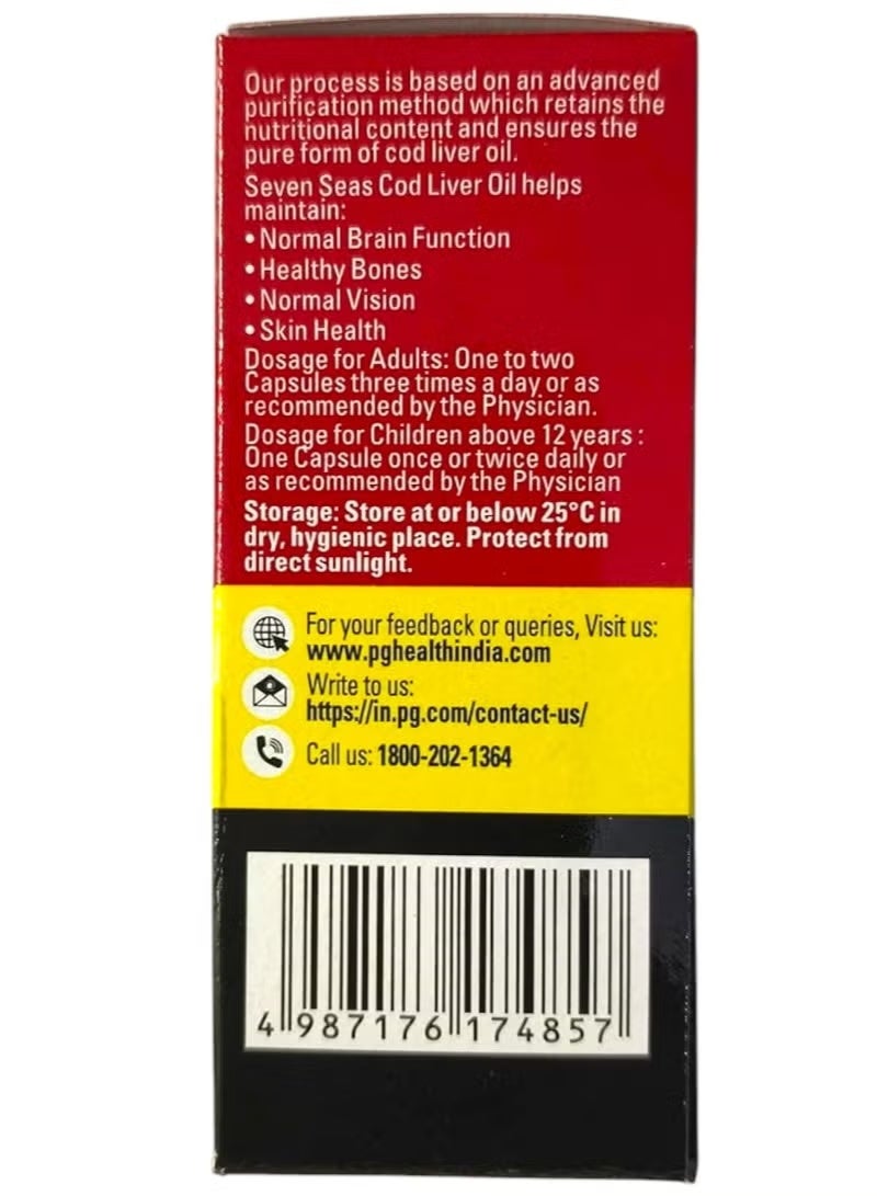 Sevenseas Cod liver oil capsules, omega-3 fatty acids, vitamin A, and vitamin D, 100 capsules - Image 2