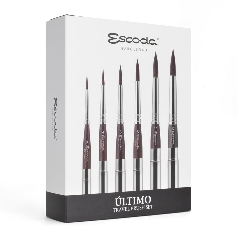 Speedball Art Products 1526 Escoda Ultimo Series Watercolor Travel Brush Set, Synthetic Squirrel, Set of 6 Travel Brushes - Image 1