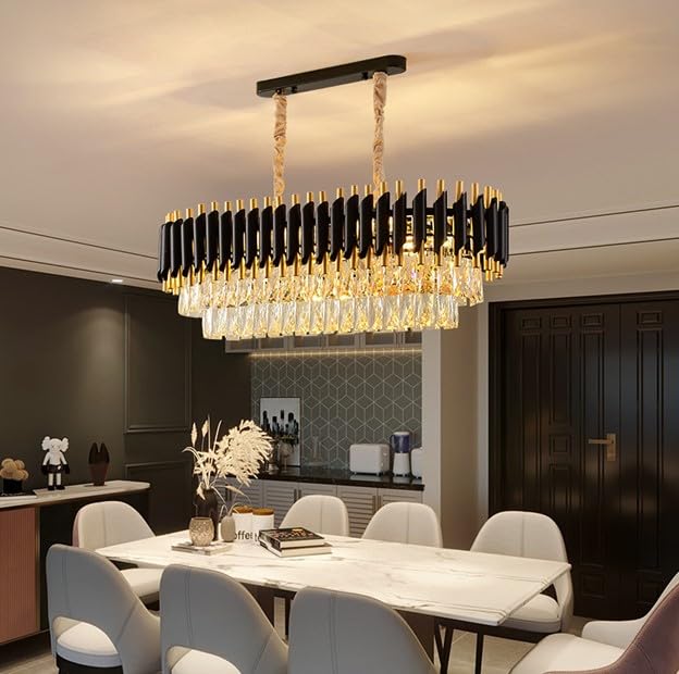Virya Oval Crystal Chandelier with K9 Crystals,Chandelier for Living Room Modern Ceiling Light Jhumar for Hall Light for Living Room (Oval Black-Gold, 800 * 300mm) - Image 5