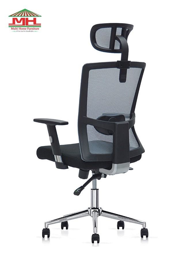 Multi Home Furniture - Ergonomic Mesh Computer Desk Chair MH-827-GREY/BLACK For Office And Gaming With Headrest Back Comfort And Lumbar Support - Image 1