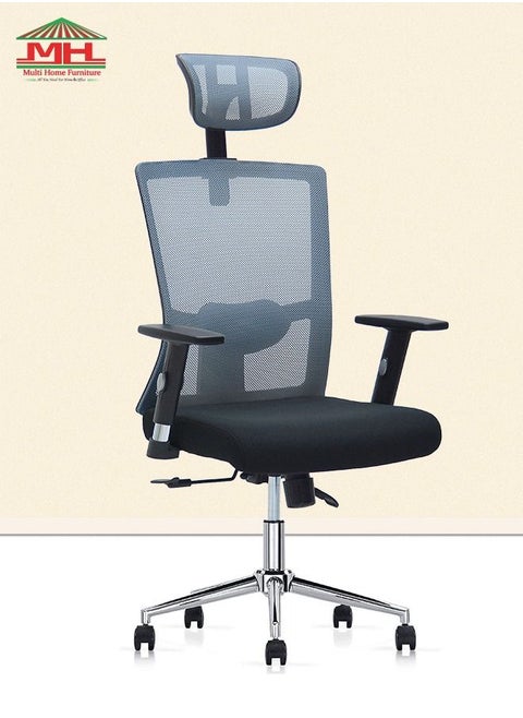 Ergonomic Mesh Computer Desk Chair MH-827-GREY/BLACK For Office And Gaming With Headrest Back Comfort And Lumbar Support