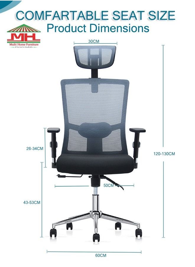 Multi Home Furniture - Ergonomic Mesh Computer Desk Chair MH-827-GREY/BLACK For Office And Gaming With Headrest Back Comfort And Lumbar Support - Image 1