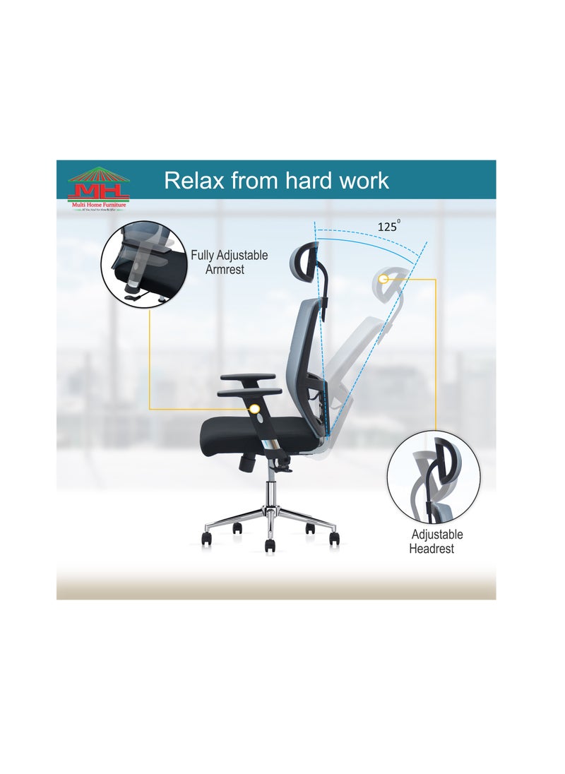 Multi Home Furniture - Ergonomic Mesh Computer Desk Chair MH-827-GREY/BLACK For Office And Gaming With Headrest Back Comfort And Lumbar Support - Image 1