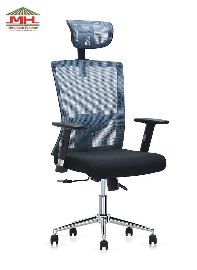 Multi Home Furniture - Ergonomic Mesh Computer Desk Chair MH-827-GREY/BLACK For Office And Gaming With Headrest Back Comfort And Lumbar Support - Image 1
