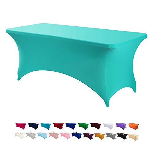 Peomeise 2PCS 6FT Spandex Table Cover Rectangular Stretch Spandex Tablecloth Turquoise6FT