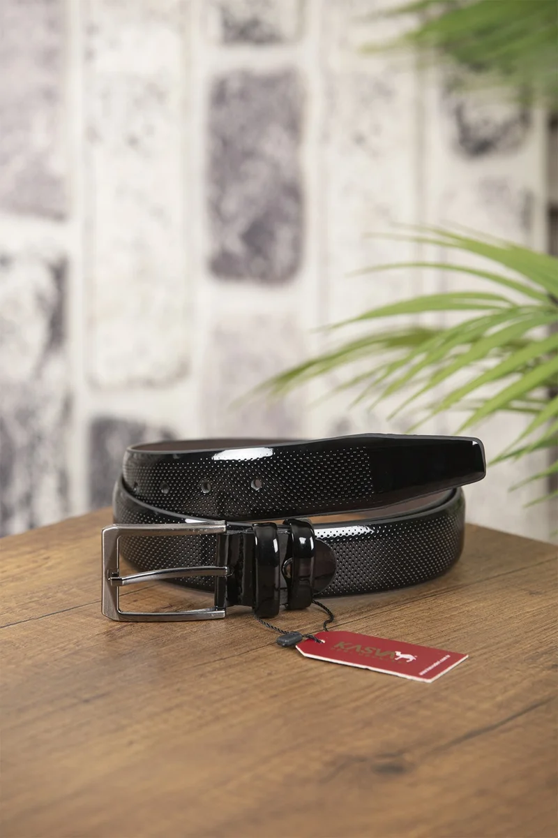 Kasva Deri Kasva Leather 3.5 cm Black Faux Patent Leather Belt