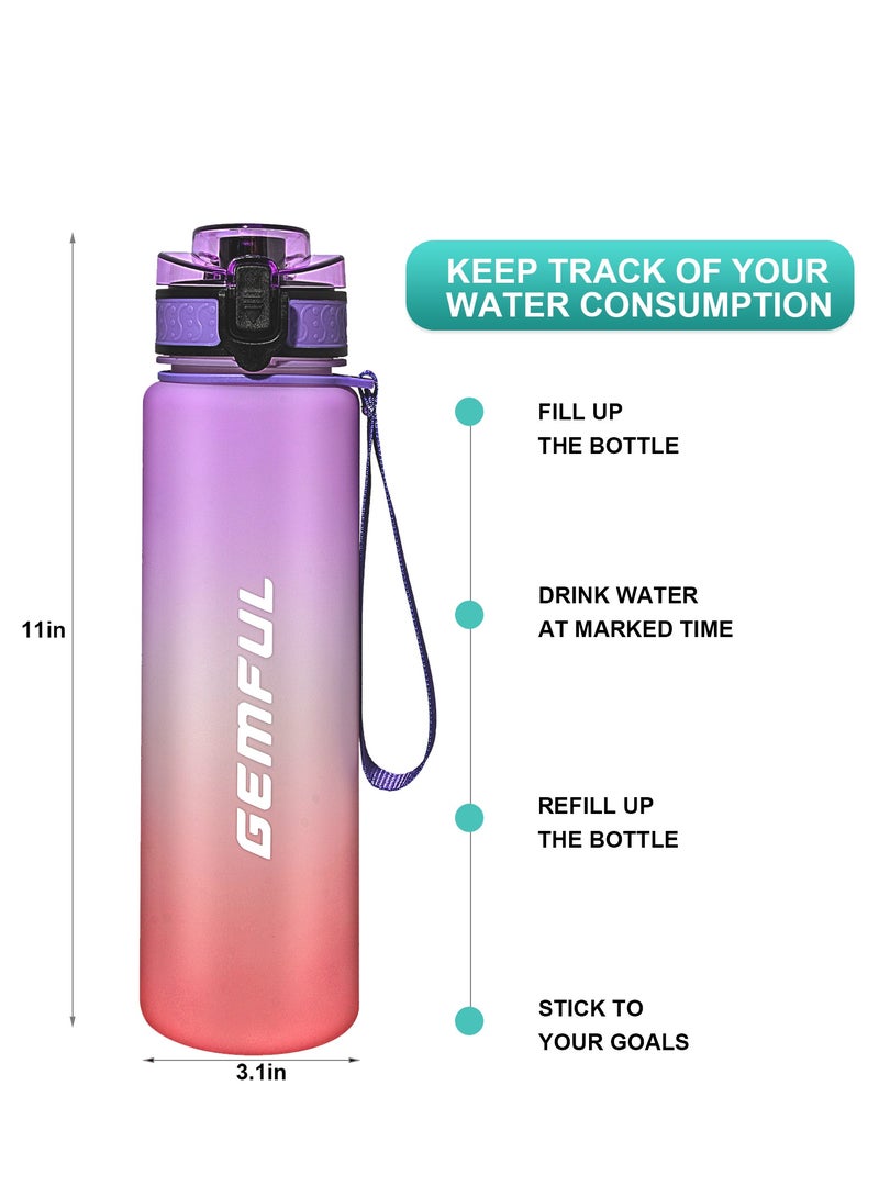GEMFUL Water Bottle 1L with Straw Motivational Time Marker Tritan BPA Free Drink Bottle for Sports Fitness Gym and Travel - Image 3
