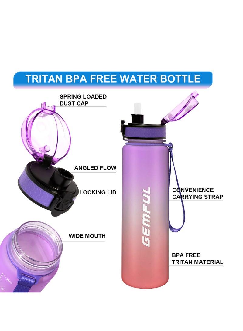 GEMFUL Water Bottle 1L with Straw Motivational Time Marker Tritan BPA Free Drink Bottle for Sports Fitness Gym and Travel - Image 5
