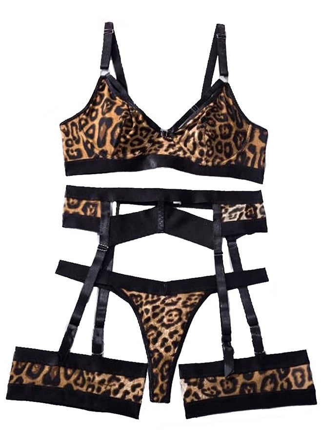 Women Lingerie Sets with Garter Belt 4 Pieces Lace Teddy Babydoll Bodysuit MG06 - Image 1