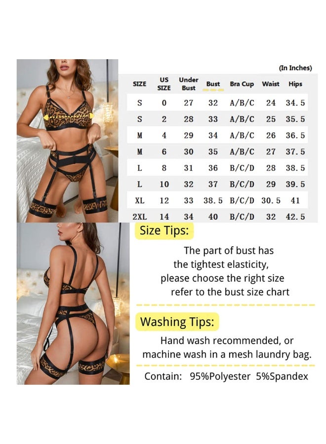 Women Lingerie Sets with Garter Belt 4 Pieces Lace Teddy Babydoll Bodysuit MG06 - Image 3