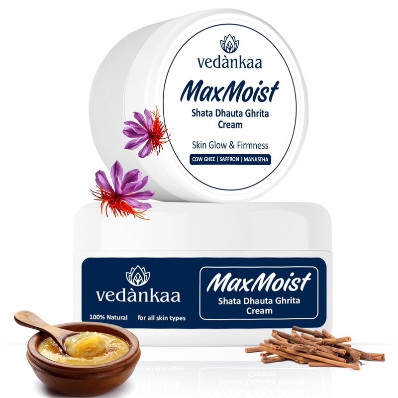 vedànkaa Vednkaa Max Moist Shata Dhauta Ghrita Ayurvedic 100 Times Washed Desi Cow Ghee Moisturizer for Dry Oily Skin Lightweight DayNight Face Cream for Skin Glow Firmness 100g - Image 1
