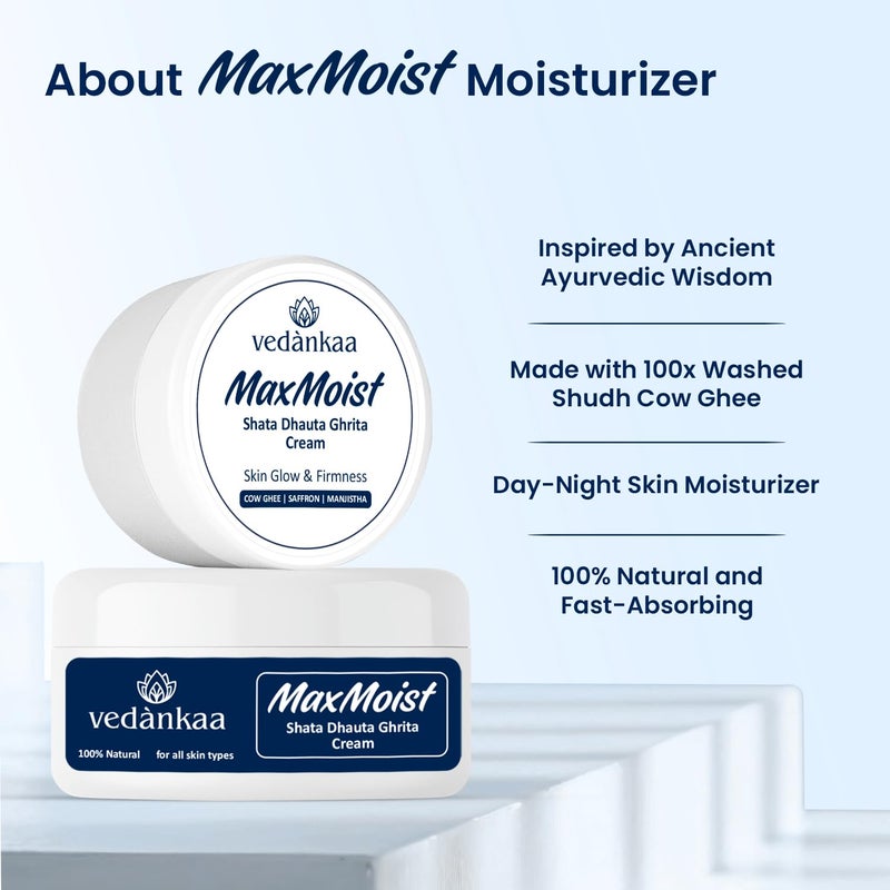 vedànkaa Vednkaa Max Moist Shata Dhauta Ghrita Ayurvedic 100 Times Washed Desi Cow Ghee Moisturizer for Dry Oily Skin Lightweight DayNight Face Cream for Skin Glow Firmness 100g - Image 4