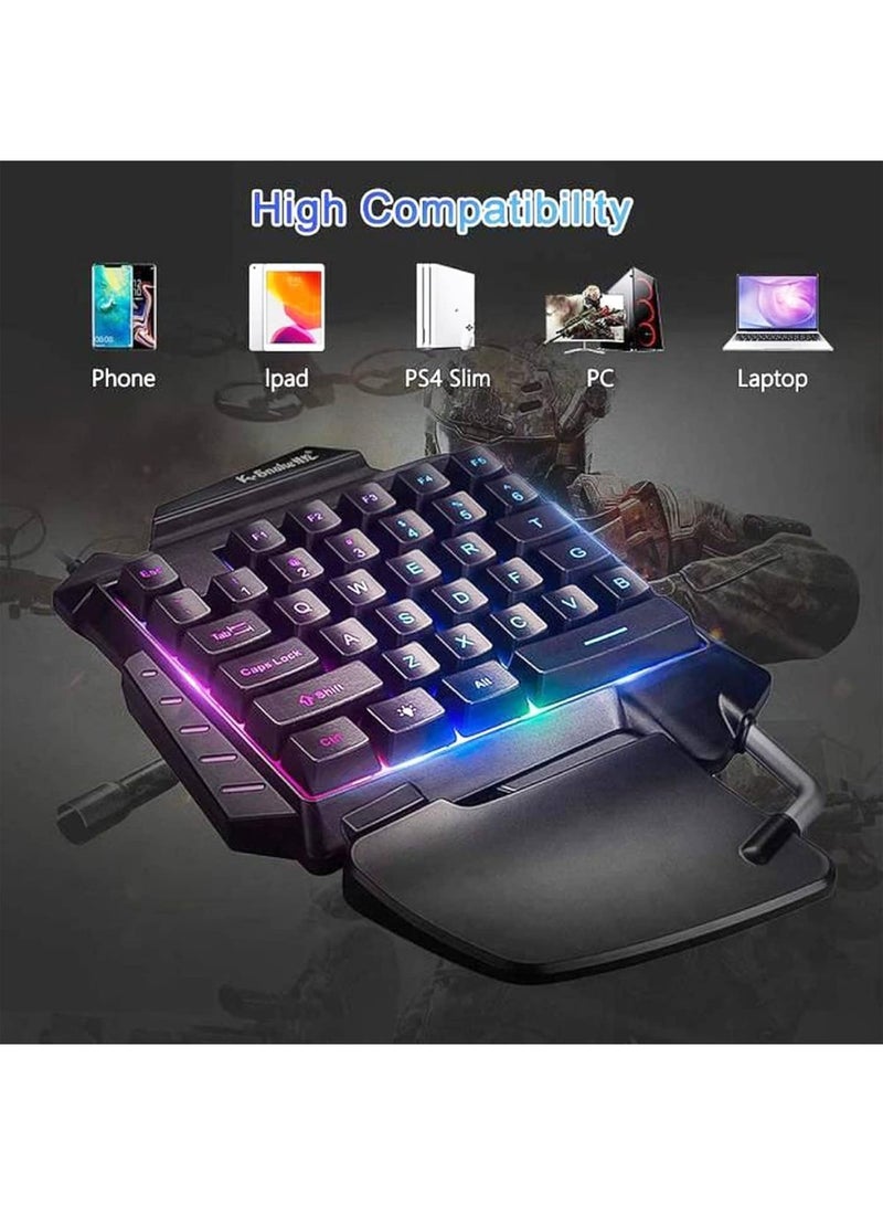 One-Handed Gaming Keyboard, with RGB Backlight and 35 Keys Portable Mini Gaming Keyboard, Ergonomic Wrist Rest Mechanical Game Controller for PC PS4 PS5 Xbox Gamer (Black) - Image 4