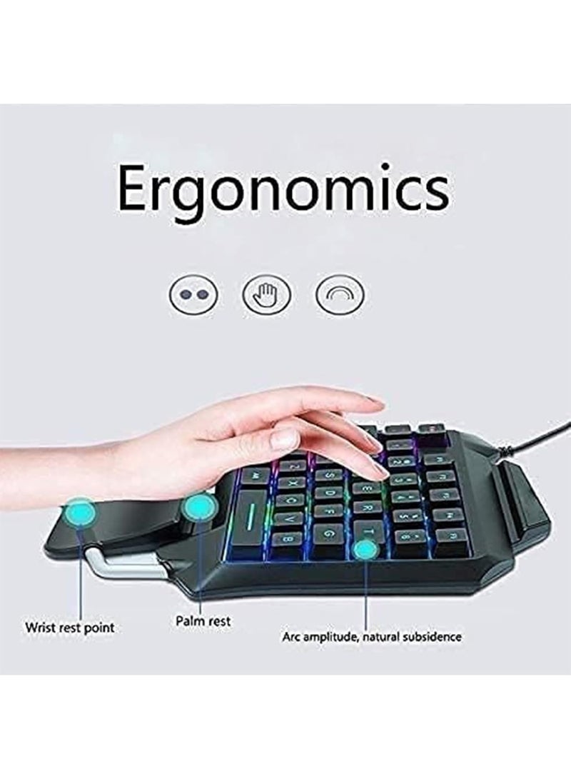 One-Handed Gaming Keyboard, with RGB Backlight and 35 Keys Portable Mini Gaming Keyboard, Ergonomic Wrist Rest Mechanical Game Controller for PC PS4 PS5 Xbox Gamer (Black) - Image 2