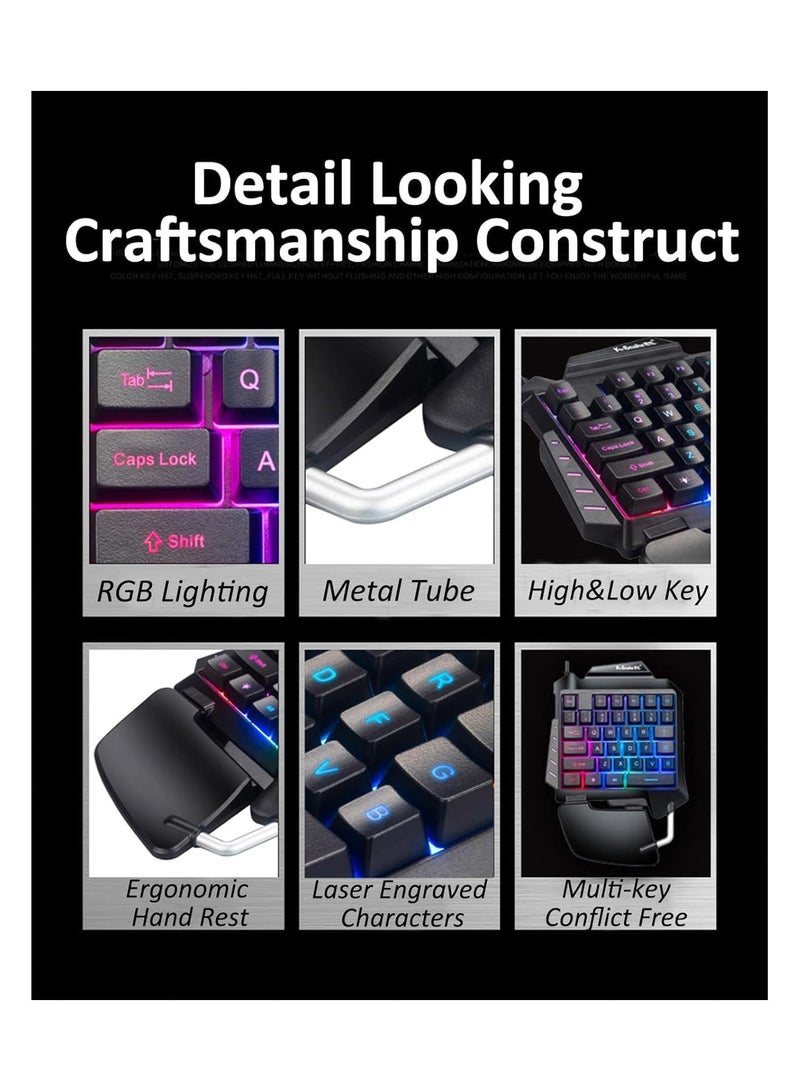 One-Handed Gaming Keyboard, with RGB Backlight and 35 Keys Portable Mini Gaming Keyboard, Ergonomic Wrist Rest Mechanical Game Controller for PC PS4 PS5 Xbox Gamer (Black) - Image 3