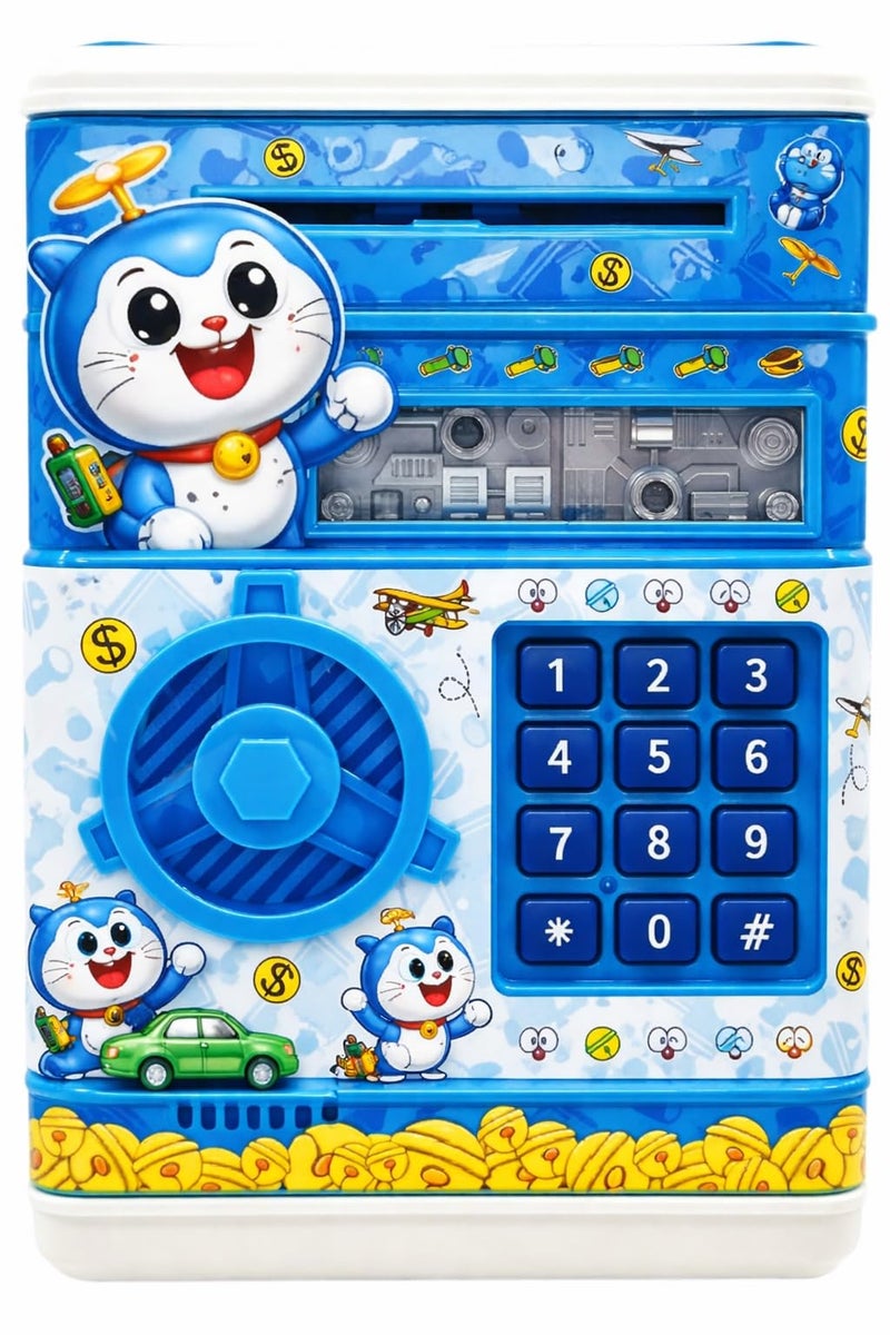 Magicwand ATM Piggy Bank|Mini ATM|Coin Bank Money Saving Box with Password,【Cartoon Blue】 Kids Safe Money Bank for Kids with Auto Grab Note Slot - Image 1