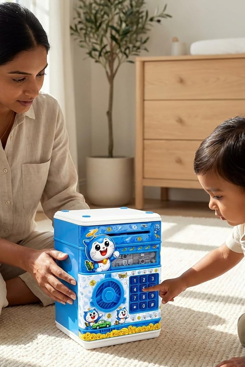 Magicwand ATM Piggy Bank|Mini ATM|Coin Bank Money Saving Box with Password,【Cartoon Blue】 Kids Safe Money Bank for Kids with Auto Grab Note Slot - Image 2