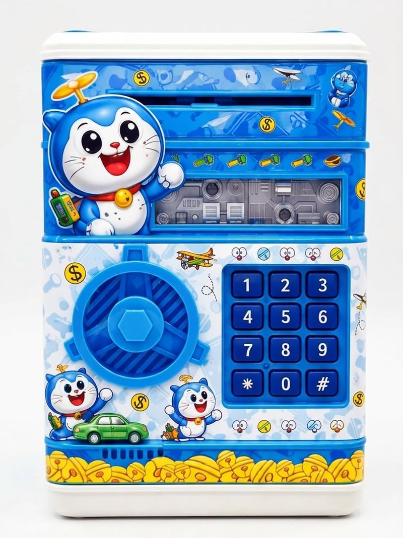 Magicwand ATM Piggy Bank|Mini ATM|Coin Bank Money Saving Box with Password,【Cartoon Blue】 Kids Safe Money Bank for Kids with Auto Grab Note Slot - Image 5