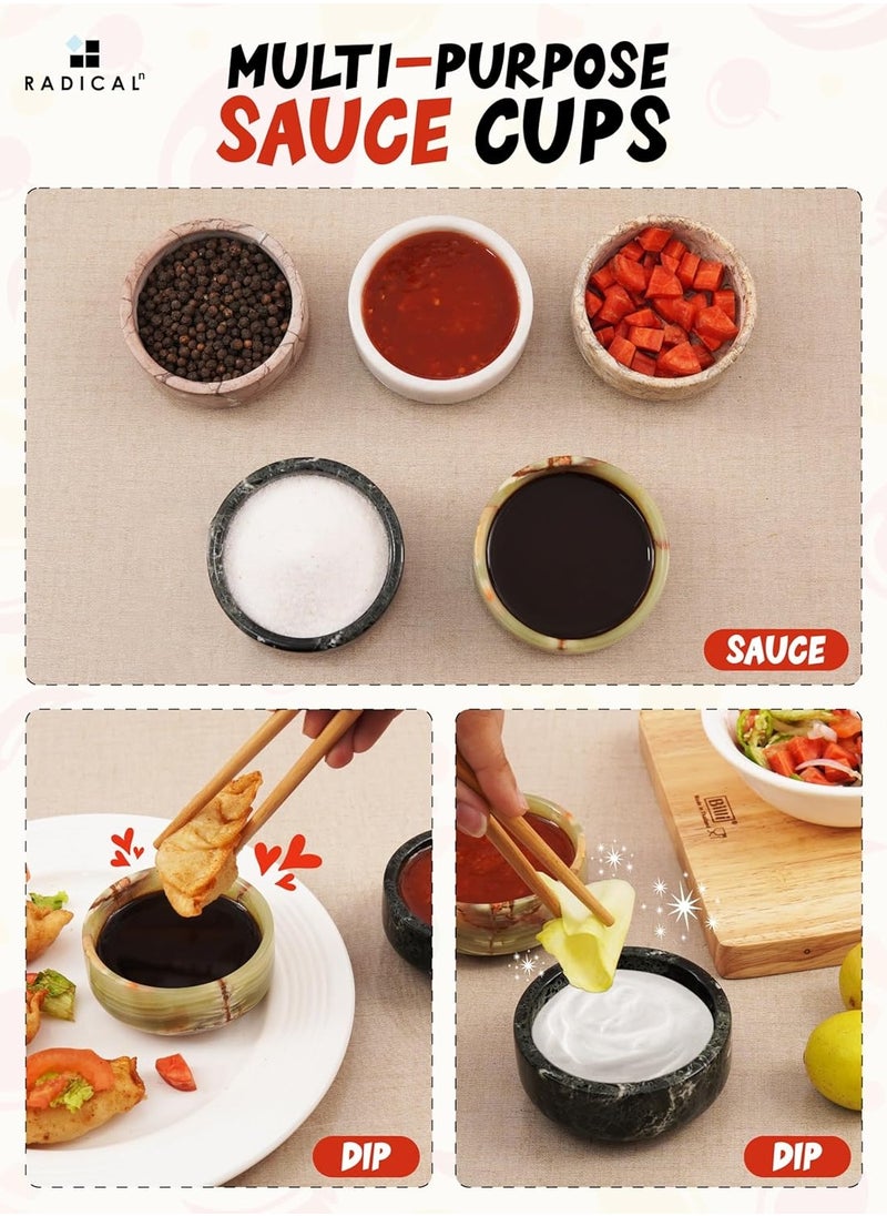 RADICALn - Marble Sauce Cups 3.5'' Inches Black and Green Handmade Soy Sauce Dish For Dinnerware Sets Ideal Sauce Bowls & Small Dipping Sauce Cups Set of 2 Ramekins Sauce Cups - Image 1
