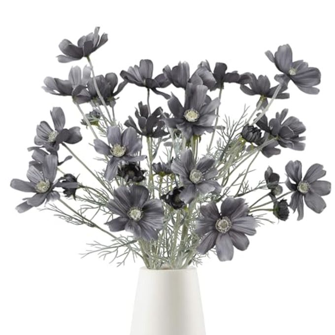 Fqueelvys 6PCS Cosmos Silk Flowers 24''Fake Wild Flowers Artificial Flowers Arrangement for Wedding Party Kitchens Home Decoration(Gray) - Image 1