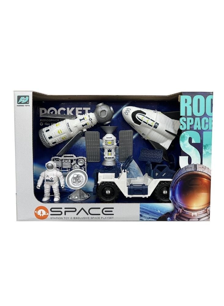 بريميم مجموعة ألعاب محطة الفضاء – صاروخ أبيض وأزرق، مجسم رائد فضاء، مركبة جوالة ومجموعة ملحقات قمر صناعي - Image 2