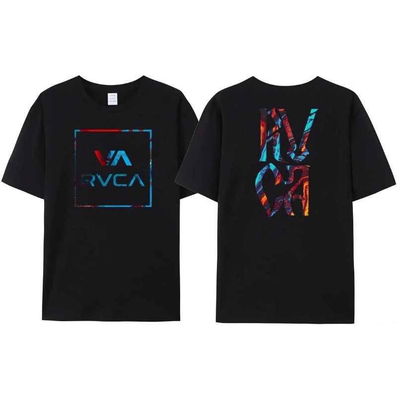 تي شيرت Rvca للرجال والنساء تي أسود صيفي قطن تي شيرت واسع - Image 4