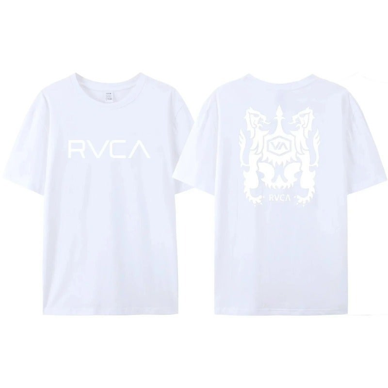 تي شيرت Rvca للرجال والنساء تي أسود صيفي قطن تي شيرت واسع - Image 5